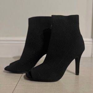 MIA Saddie Black Knit Peep Toe Sock Booties